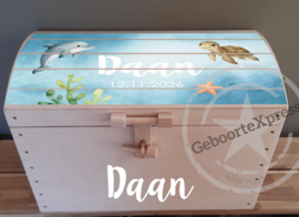 Houten speelgoedkist met naam Zee