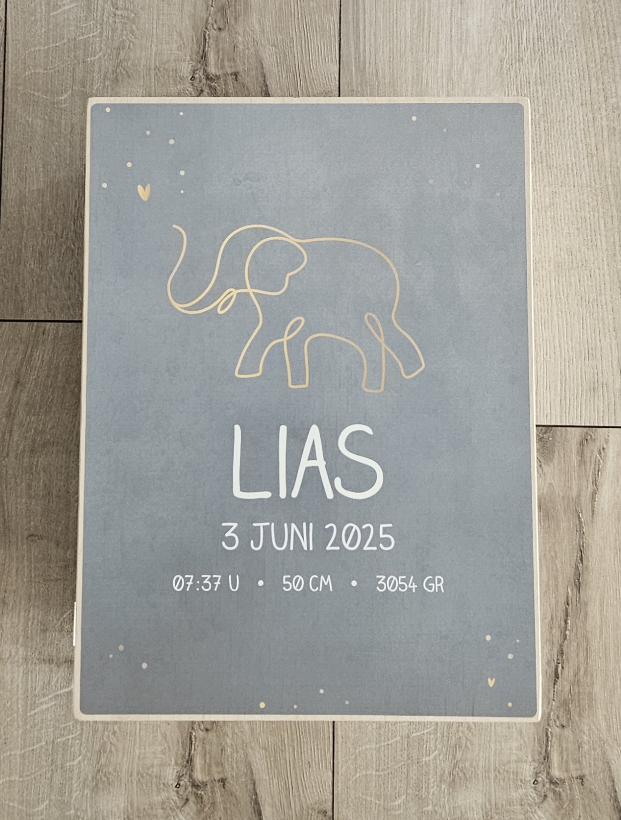 Houten herinneringskist met naam Olifant Silhouette