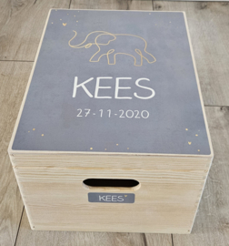 Houten herinneringskist met naam Olifant Silhouette