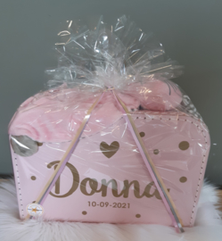 Koffertje met naam en Dots met knuffeldoekje konijn meisje