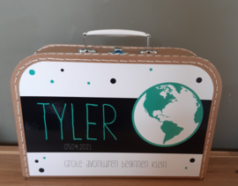 Koffertje met naam *Wereldbol groen* diverse kleuren