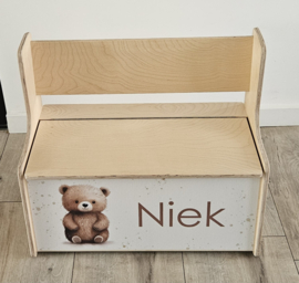 Houten zitbankje met rugleuning  schattig Beertje