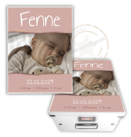 Geboortedoos met naam, foto en geboortegegevens-pinkstone