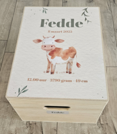 Houten herinneringskist met naam Koe