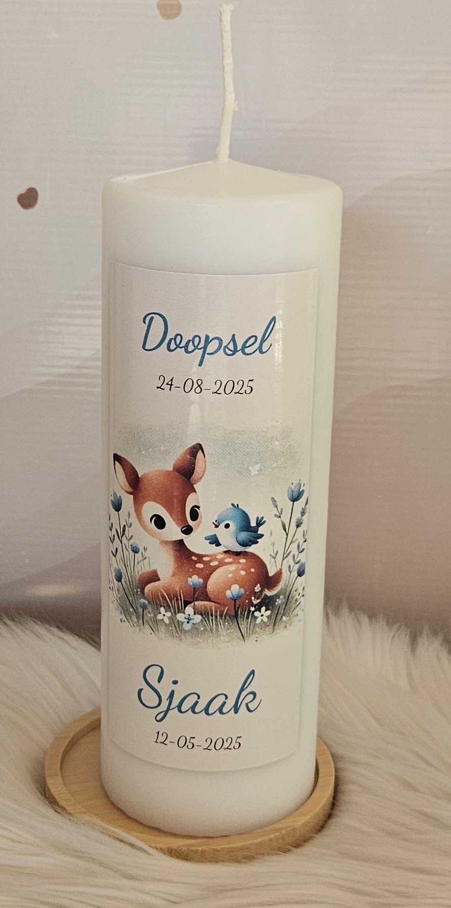 Gepersonaliseerde Doopkaars - Geboortekaars met geboortekaartje