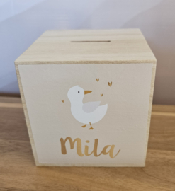 houten spaarpot met naam gans