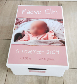 Geboortedoos met naam, foto en geboortegegevens-pinkstone