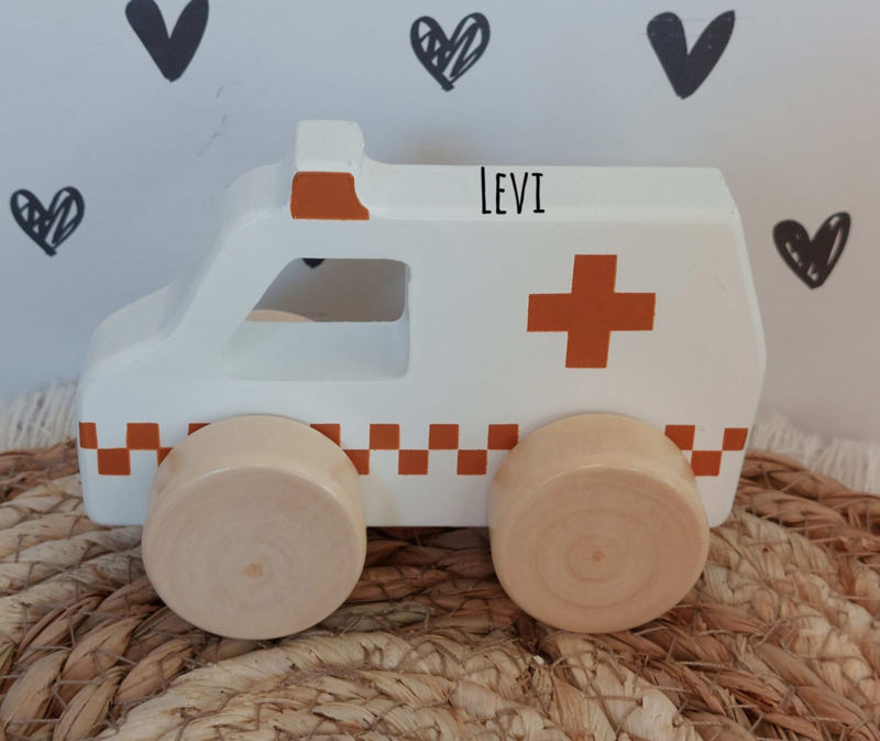 Afslachten zich zorgen maken Premedicatie Tryco'' houten ambulance (met naam)