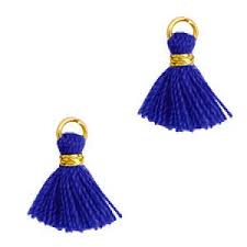 Kwastjes Ibiza style 1 cm Gold-princess blue