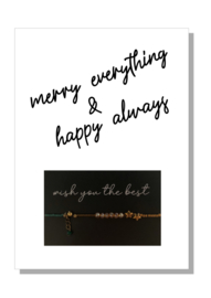 kaart  + envelop + postzegel 'merry everything & happy always'