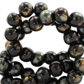 Glaskralen bladgoud look 8 mm Black Gold