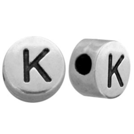 DQ metalen letterkralen # K Antiek zilver (nikkelvrij)