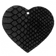 DQ Leer hanger hart Onyx Black 5 x 5,5 cm