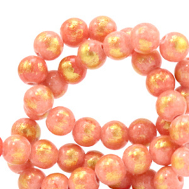 Natuursteen kralen calciet 6mm Coral pink-gold, per 8 stuks