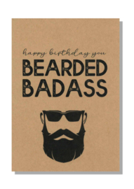 kaart  + envelop + postzegel 'HAPPY BIRTHDAY BEARDED BADASS'