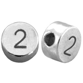 DQ metalen cijferkralen # 2 Antiek zilver (nikkelvrij)