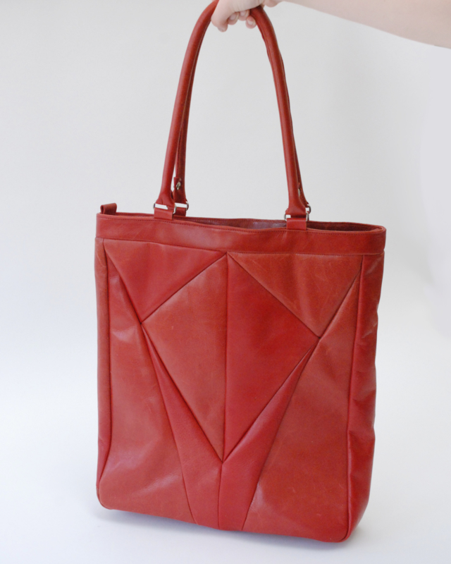 Recycled red leather shopper