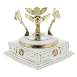Golden Hands on White Enamel Pedestal Metal Egg Stand Holder Display