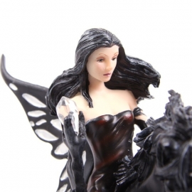 Dark Fantasy Fairy with Crystal Staff Riding Black Unicorn
