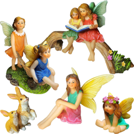 Miniature Family Kit Figurines and Accessories - Fairies Statue Set of 6 pcs for Outdoor or House Decor