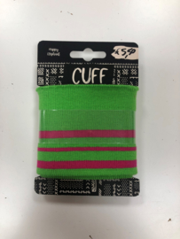 Cuff boordstof groen roze streep