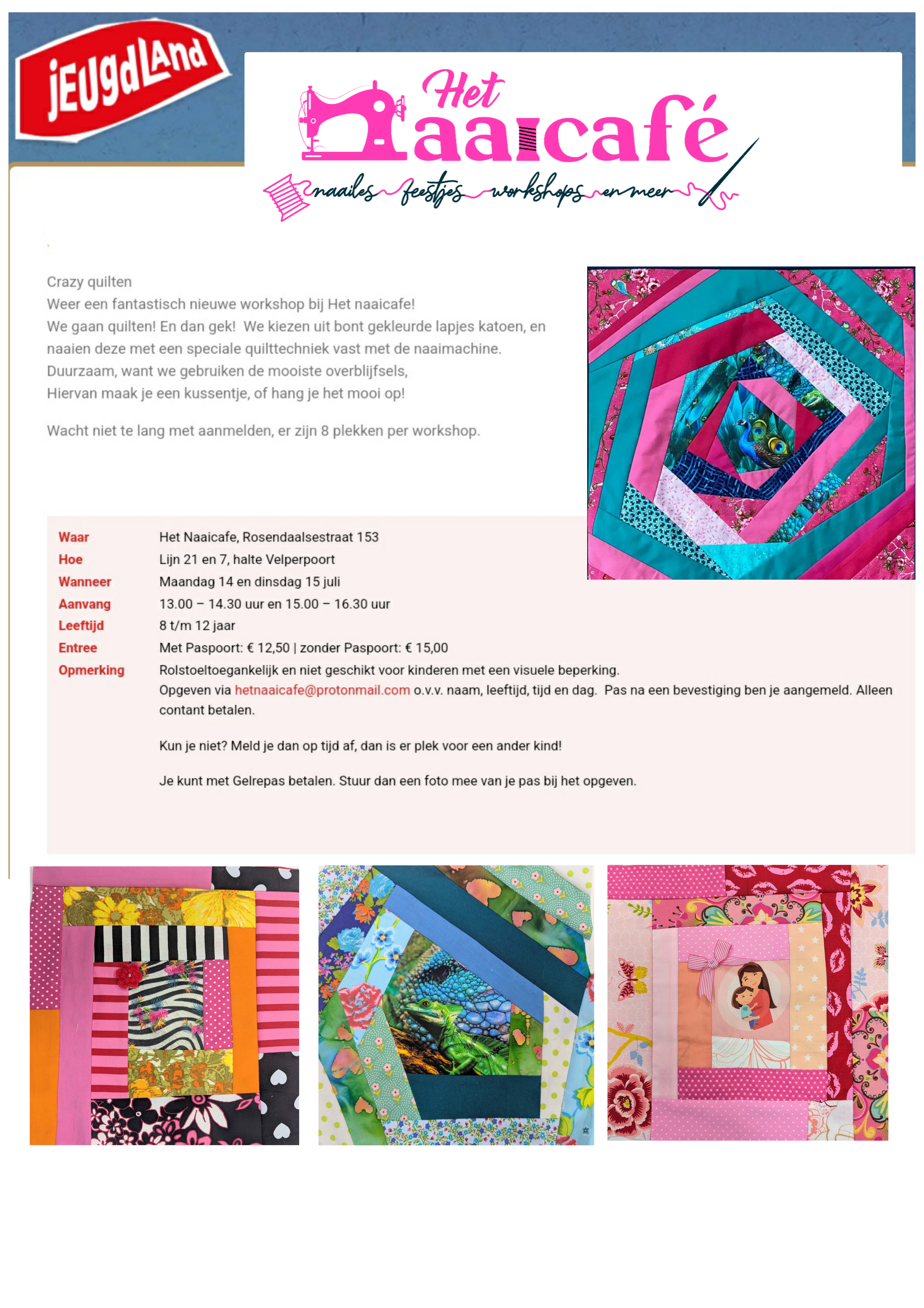 Jeugdland miniquilt! Ma 14 & di 15 juli ,13u & 15u