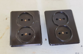 Bakeliet Inbouw dubbele Wandcontactdoos