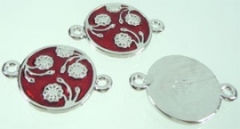 090663 Metaal hanger/tussenzetsel rond epoxy met bloemen 28x20mm (Rood)