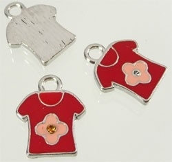 090613 Metaal hanger t-shirt met epoxy en kastje voor 1mm similisteen rond ± 20x16mm (Rood/Roze)