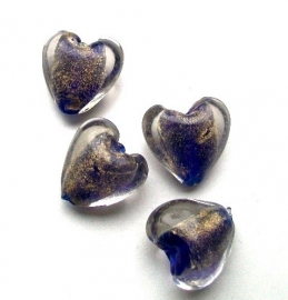 110358 Glas hart foliekraal hart kobaltblauw/goud 2 cm