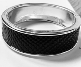 Klemarmband  zwart met zilver