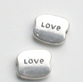 090996 kraal rechthoek tekst "love" zilverkleur 10 mm x 8 mm