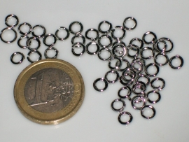 Ringetje rond 6mm 1mm dik nikkelkleur 100 stuks per zakje