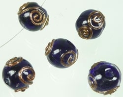 110347 Glas Italian-style rondel met goudkleurige versiering 15x13mm (Donkerblauw)