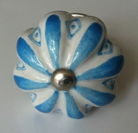 Knop geschulpt blauw/wit