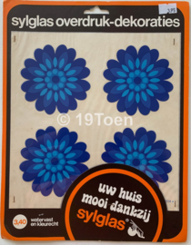 Vintage wrijfplaatjes bloem L blauw '70