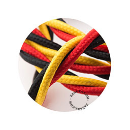 Textielsnoer gedraaid rood/geel/zwart 3 polig