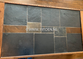 Vintage brutalist salontafel met leisteen