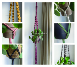 Plantenhanger macramé grijs en groen