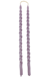 Gedraaide dunne kaarsen Slim Swirl D:12mm - lavendel (set van 2)