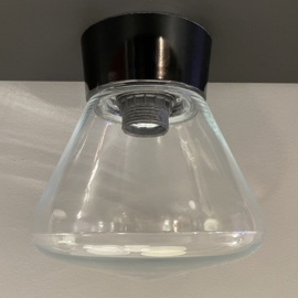 Plafonnière zwart en glas helder schoollamp maat M