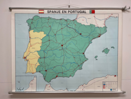 Vintage schoolkaart Spanje en Portugal