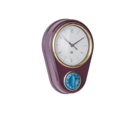 Wandklok Nostalgia met timer aubergine