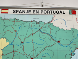 Vintage schoolkaart Spanje en Portugal