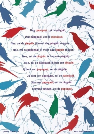 Poster 42x30 "De pinguïn en de papagaai"