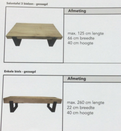 Salontafel 3 bielzen gezaagd/ enkele biels gezaagd