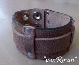 Brede leren armband vintage bruin