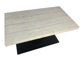 Industriële tafel balken 7x24.5cm met stalen V onderstel koker 120x60 (RECHT)