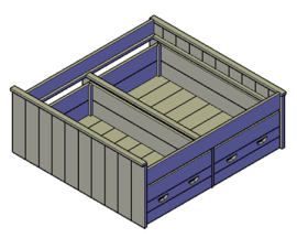 Doe-Het-Zelf bouwpakket Tweepersoonsbed met lades type B van steigerhout
