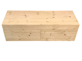 Badkamermeubel zwevend model van nieuw steigerhout afm: L140xB50xH43cm (voorraad magazijn artikel)